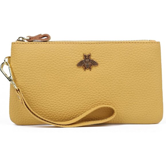 Stylish Women's Wristlet Clutch: Light Yellow Leather with Exquisite Detailing - Picture 1 of 6